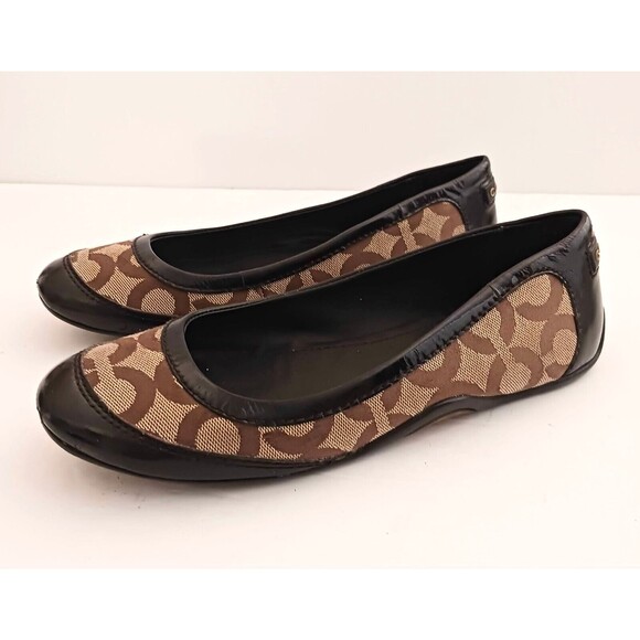 Coach Callie Ballet Flat Brown C Jacquard Blk Patent Toe/Heel Rubber Sole Sz 6.5 - Picture 3 of 10